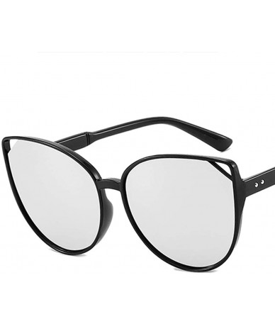 Oval Women Sunglasses Retro Bright Black Grey Drive Holiday Oval Non-Polarized UV400 - Bright Black White - CG18RI0S7H8 $18.83