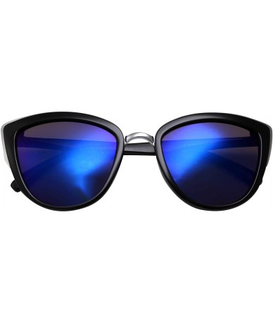 Oversized Womens Flash Color Mirror Lens Oversized Cat Eye Sunglasses - Black/Blue Lens - C612CVOZJS7 $23.35