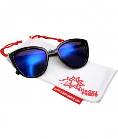 Oversized Womens Flash Color Mirror Lens Oversized Cat Eye Sunglasses - Black/Blue Lens - C612CVOZJS7 $23.35