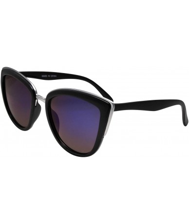 Oversized Womens Flash Color Mirror Lens Oversized Cat Eye Sunglasses - Black/Blue Lens - C612CVOZJS7 $23.35