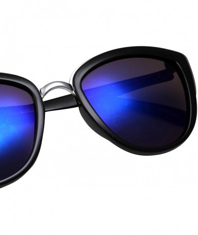 Oversized Womens Flash Color Mirror Lens Oversized Cat Eye Sunglasses - Black/Blue Lens - C612CVOZJS7 $23.35