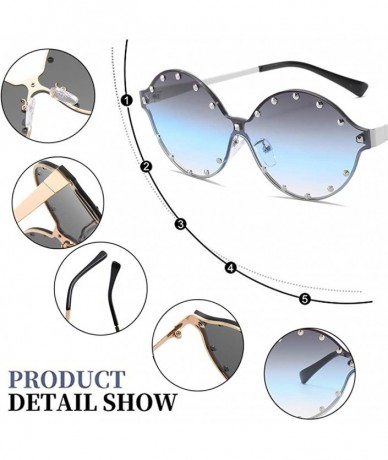 Oversized Classic Oval Rivet Sunglasses for Women Studded Eyeglasses UV400 Protection WS074 - 074 Gold Frame Grey Blue Lens -...