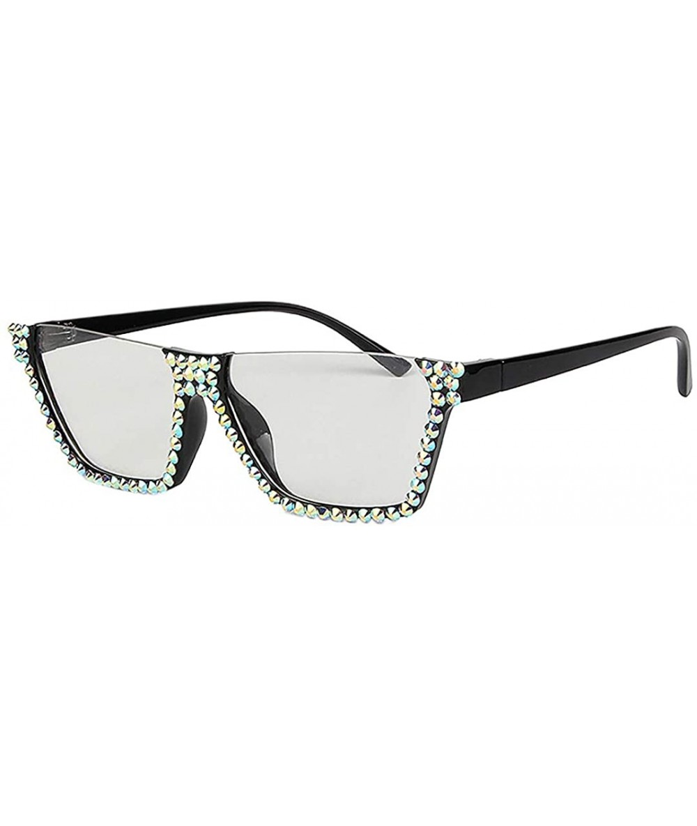 Oversized Oversized Diamond Sunglasses for Women Square Bling Rhinestone Shades - Transparent a - C118ZYYQM6D $31.07