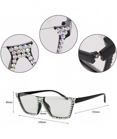 Oversized Oversized Diamond Sunglasses for Women Square Bling Rhinestone Shades - Transparent a - C118ZYYQM6D $31.07