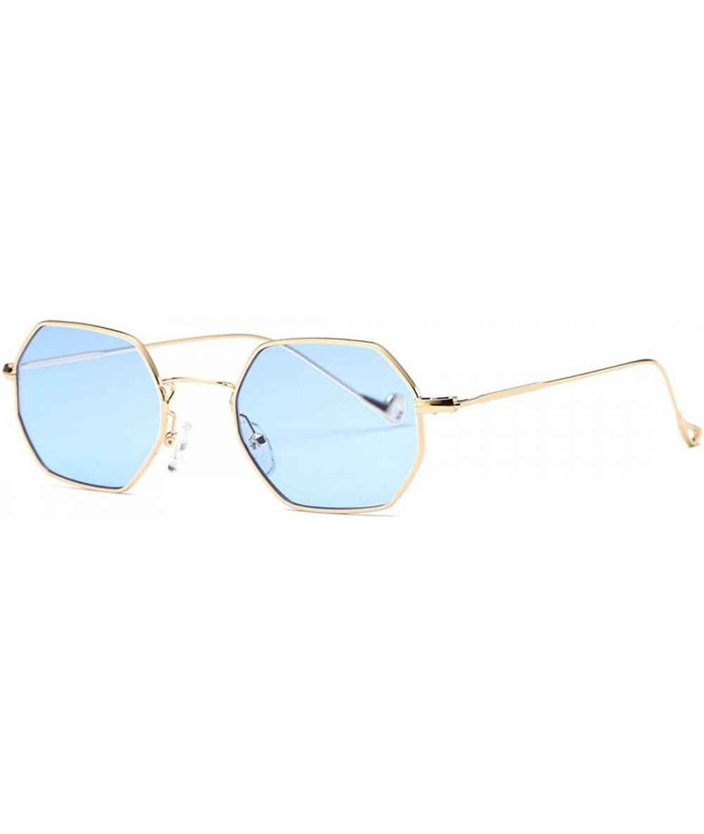 Rimless Unisex Sunglasses Small Metal Frame Asymmetry Temple AE0520 - Gold&blue - C112ODWIF1D $22.74