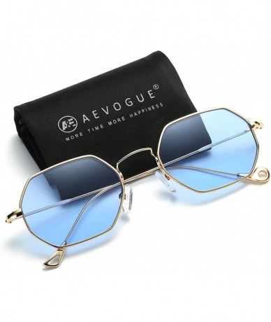 Rimless Unisex Sunglasses Small Metal Frame Asymmetry Temple AE0520 - Gold&blue - C112ODWIF1D $22.74