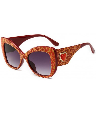 Aviator Vintage Cat Eye Sunglasses Women Leopard Frame Charm Red Heart Retro Brand Designer Sun Glasses Shades Female - CK198...