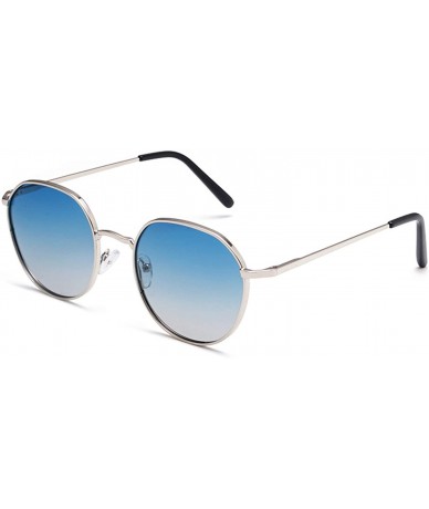 Round Men and women fashion retro metal round big box cat eye sunglasses prom mirror party travel - Blue - CI18SZW5EOO $40.44