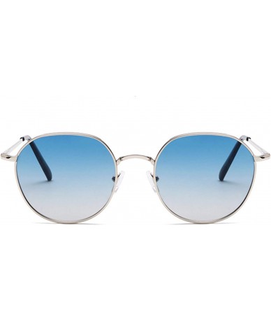 Round Men and women fashion retro metal round big box cat eye sunglasses prom mirror party travel - Blue - CI18SZW5EOO $40.44