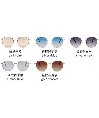 Round Men and women fashion retro metal round big box cat eye sunglasses prom mirror party travel - Blue - CI18SZW5EOO $40.44