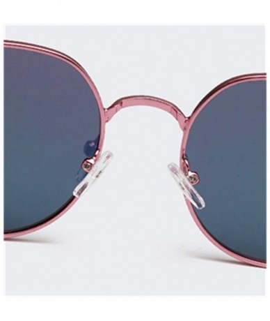 Round Men and women fashion retro metal round big box cat eye sunglasses prom mirror party travel - Blue - CI18SZW5EOO $40.44