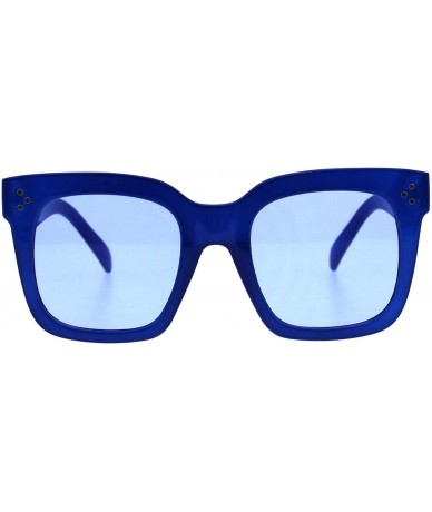 Rectangular Womens Mod Oversize Rectangular Thick Horn Rim Plastic Sunglasses - Blue - CF18EYC49QX $18.50