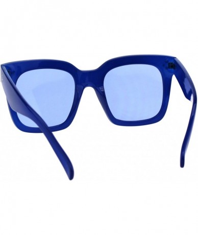 Rectangular Womens Mod Oversize Rectangular Thick Horn Rim Plastic Sunglasses - Blue - CF18EYC49QX $18.50