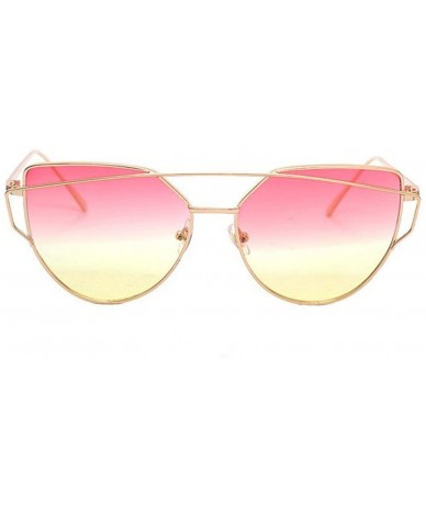 Cat Eye Women Twin-Beams Sunglasses Classic Metal Frame Fashion Mirror Sunglasses Cat Eye Glasses - Yellow - CL18SD82EMU $17.00