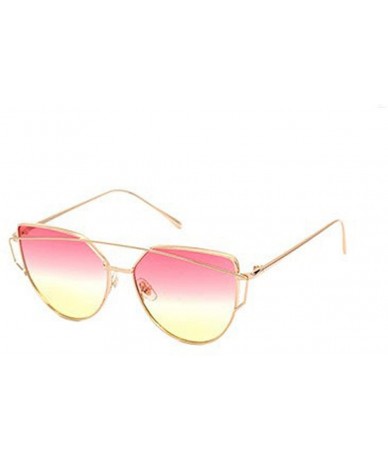 Cat Eye Women Twin-Beams Sunglasses Classic Metal Frame Fashion Mirror Sunglasses Cat Eye Glasses - Yellow - CL18SD82EMU $17.00