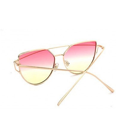 Cat Eye Women Twin-Beams Sunglasses Classic Metal Frame Fashion Mirror Sunglasses Cat Eye Glasses - Yellow - CL18SD82EMU $17.00