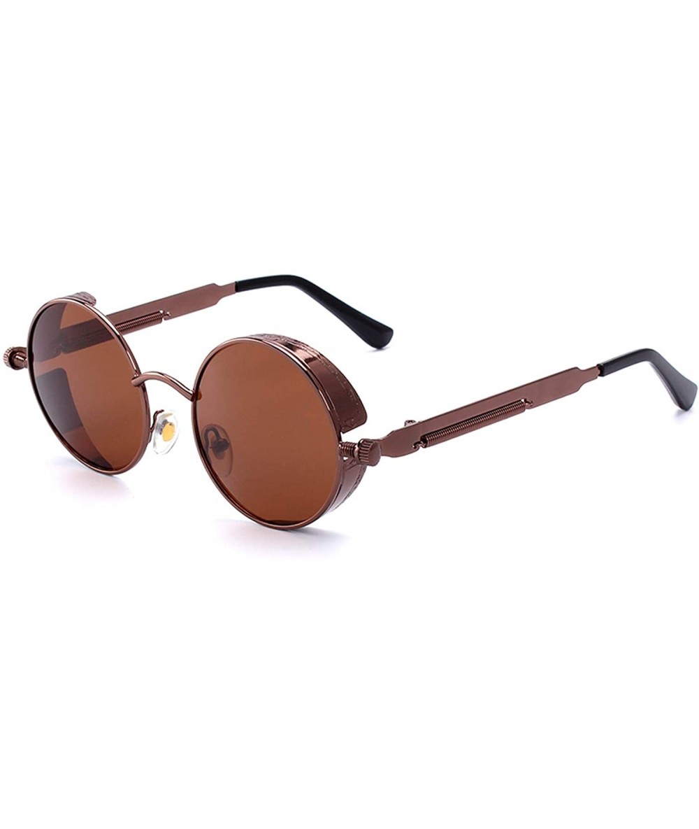 Round Gothic Retro Round Circle Steampunk Polarized Sunglasses for Men Women - Brown Frame/Brown Lens - CV18N02UC0I $35.39