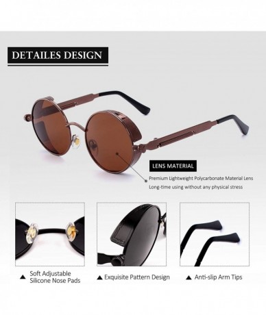 Round Gothic Retro Round Circle Steampunk Polarized Sunglasses for Men Women - Brown Frame/Brown Lens - CV18N02UC0I $35.39