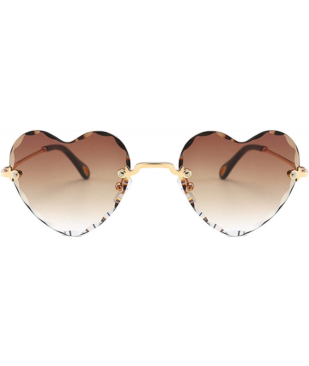 Rimless Classic Heart Lens Rimless Sunglasses for Women UV 400 Protection - Brown - C618RMCAYQW $29.65