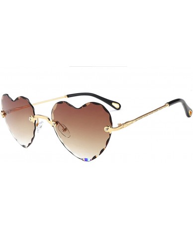 Rimless Classic Heart Lens Rimless Sunglasses for Women UV 400 Protection - Brown - C618RMCAYQW $29.65