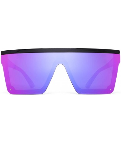 Shield Flat Top Shield Sunglasses Square Mirror Rimless Glasses for Women Men - Black Frame / Mirror Purple Lens - C718W7WZ0O...