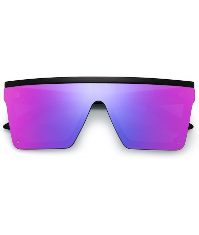 Shield Flat Top Shield Sunglasses Square Mirror Rimless Glasses for Women Men - Black Frame / Mirror Purple Lens - C718W7WZ0O...