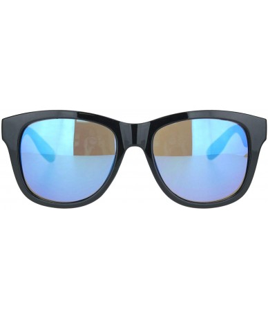 Square Kush Sunglasses Classic Black Square Frame Mirrored Lens Unisex Shades UV 400 - Shiny Black (Blue Mirror) - CZ196C0QH4...