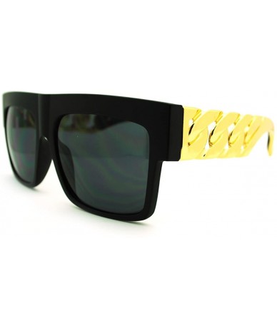 Oversized Solid Gold Metal Chain Templed Oversized Trendy Sunglasses - Matte Black - CA11FLWPAHB $24.07