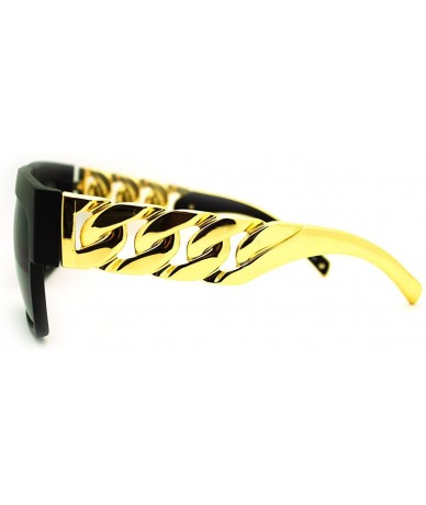 Oversized Solid Gold Metal Chain Templed Oversized Trendy Sunglasses - Matte Black - CA11FLWPAHB $24.07