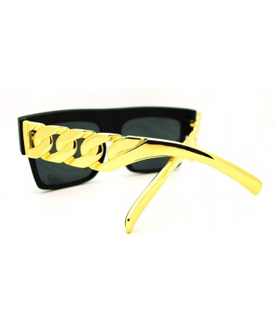 Oversized Solid Gold Metal Chain Templed Oversized Trendy Sunglasses - Matte Black - CA11FLWPAHB $24.07