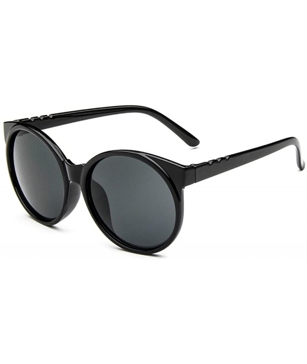 Round Women's S5057 Full Frame Iridium Coated Mirrored Lens Round 58mm Sunglasses (black+grey) - CR11ZB8VS27 $17.42