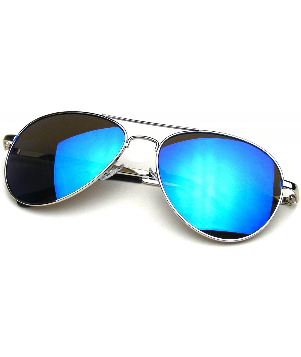 Aviator Flash Mirrored Lens Premium Metal Frame Aviator Sunglasses - Silver - CQ11V1KVA3P $17.16