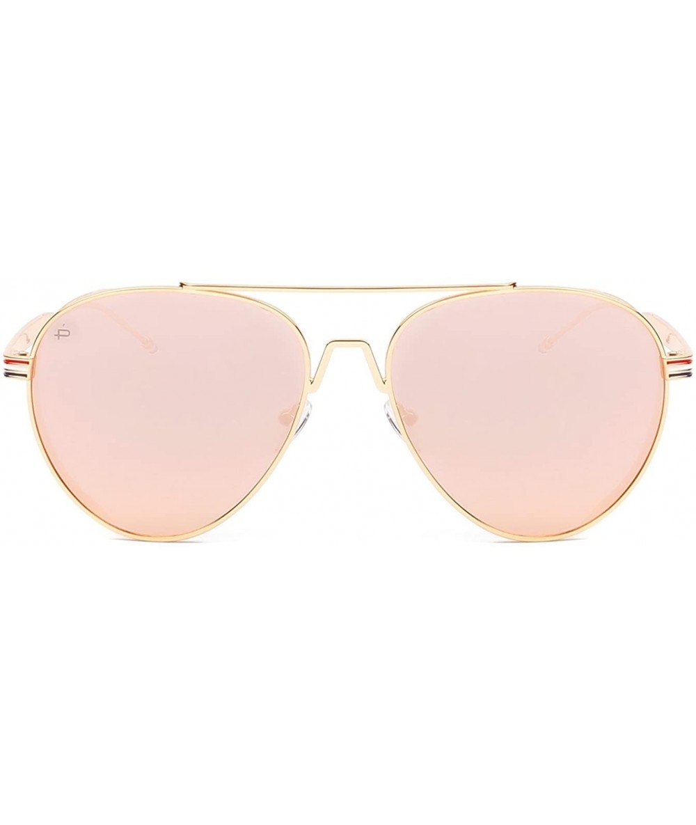 Round ICON Collection "The G.O.A.T" Polarized Aviator Sunglasses - Champagne Gold/Pink Gold Mirror - C718686CL89 $41.54