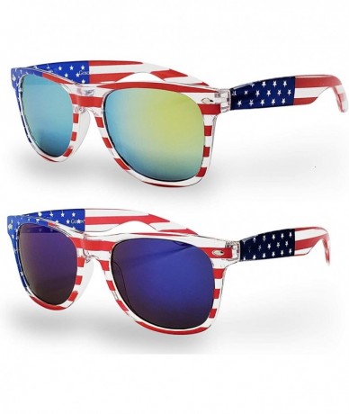 Aviator American Flag Mirror Novelty Decorative Sunglasses - 2-gold & Blue- Leopard Gift Box - CS182G95O5G $25.70