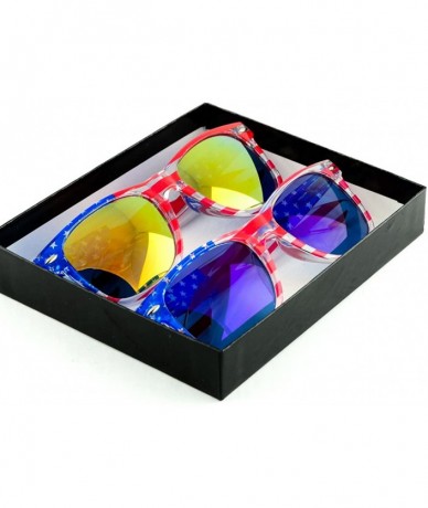 Aviator American Flag Mirror Novelty Decorative Sunglasses - 2-gold & Blue- Leopard Gift Box - CS182G95O5G $25.70