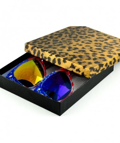 Aviator American Flag Mirror Novelty Decorative Sunglasses - 2-gold & Blue- Leopard Gift Box - CS182G95O5G $25.70