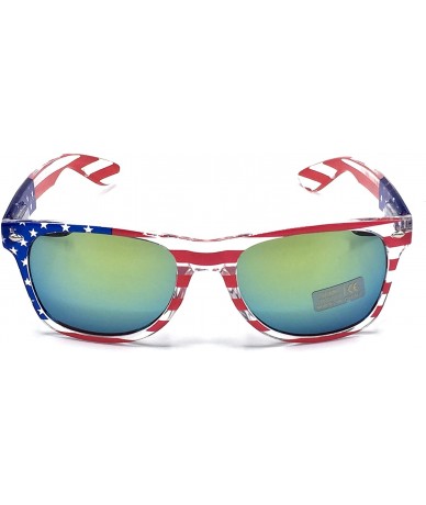 Aviator American Flag Mirror Novelty Decorative Sunglasses - 2-gold & Blue- Leopard Gift Box - CS182G95O5G $25.70