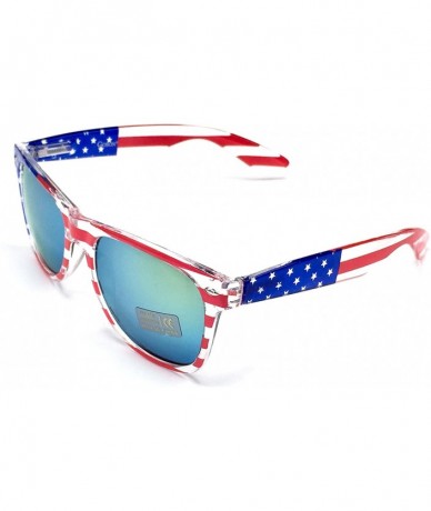 Aviator American Flag Mirror Novelty Decorative Sunglasses - 2-gold & Blue- Leopard Gift Box - CS182G95O5G $25.70