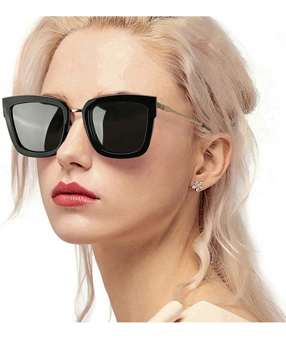 Oval Fashion Cat Eye Mirror Sunglasses Women Polarized UV Protection Stylish Design - Black Frame/Grey Polarized Lens - CV18R...