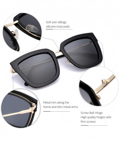 Oval Fashion Cat Eye Mirror Sunglasses Women Polarized UV Protection Stylish Design - Black Frame/Grey Polarized Lens - CV18R...