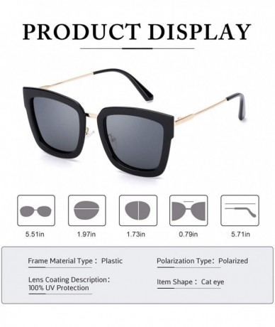 Oval Fashion Cat Eye Mirror Sunglasses Women Polarized UV Protection Stylish Design - Black Frame/Grey Polarized Lens - CV18R...