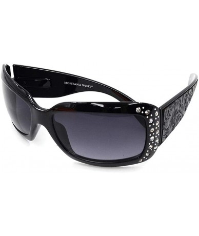 Wayfarer Wayfarer Rhinestone Sunglasses For Women Western UV 400 Protection Shades With Bling - Black-tooled - CC19CDSD6XZ $4...