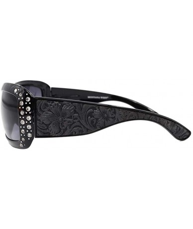 Wayfarer Wayfarer Rhinestone Sunglasses For Women Western UV 400 Protection Shades With Bling - Black-tooled - CC19CDSD6XZ $4...