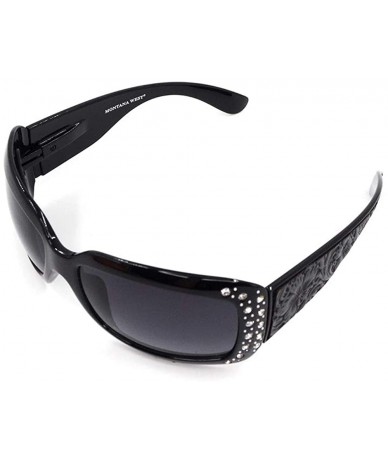 Wayfarer Wayfarer Rhinestone Sunglasses For Women Western UV 400 Protection Shades With Bling - Black-tooled - CC19CDSD6XZ $4...