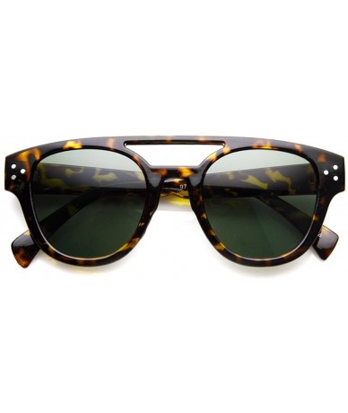 Aviator Retro Fashion Horned Rim Double Bridge Flat Top Aviator Sunglasses (Tortoise Green) - CN11FBCS08X $19.78