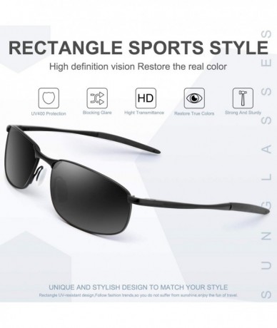 Rectangular Polarized Sport Mens Sunglasses HD Lens Metal Frame Driving Shades FD 9005 - Black/Black - CI185K82NE9 $23.50