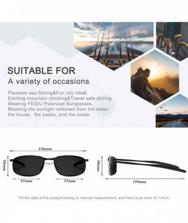 Rectangular Polarized Sport Mens Sunglasses HD Lens Metal Frame Driving Shades FD 9005 - Black/Black - CI185K82NE9 $23.50