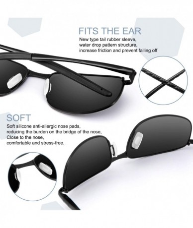 Rectangular Polarized Sport Mens Sunglasses HD Lens Metal Frame Driving Shades FD 9005 - Black/Black - CI185K82NE9 $23.50