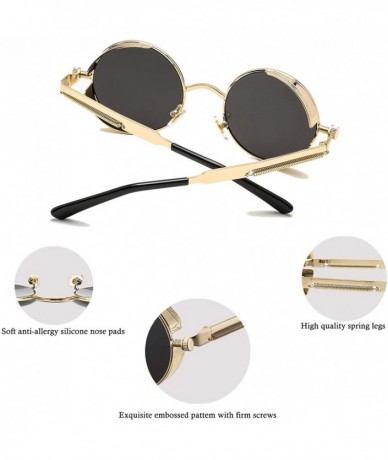 Goggle Vintage Round Steampunk Sunglasses for Women Men Retro Hippie Style Sun Glasses Circle Metal Frame - CX1993A40RK $24.95