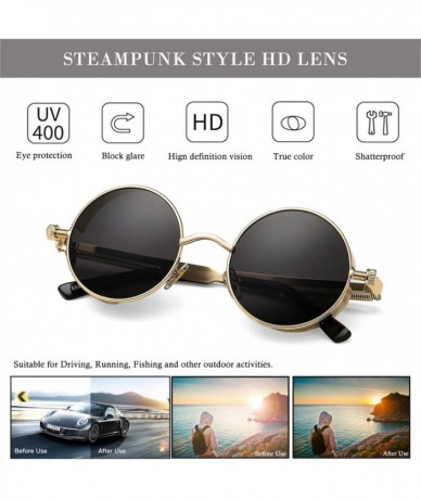 Goggle Vintage Round Steampunk Sunglasses for Women Men Retro Hippie Style Sun Glasses Circle Metal Frame - CX1993A40RK $24.95